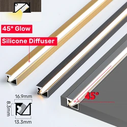 1-10pcs 45 ° Backlight LED Perfil De Alumínio Bar Light Channel Silicone Difusor Tampa Para 5050 2835 Rígida Strip Light Acessórios