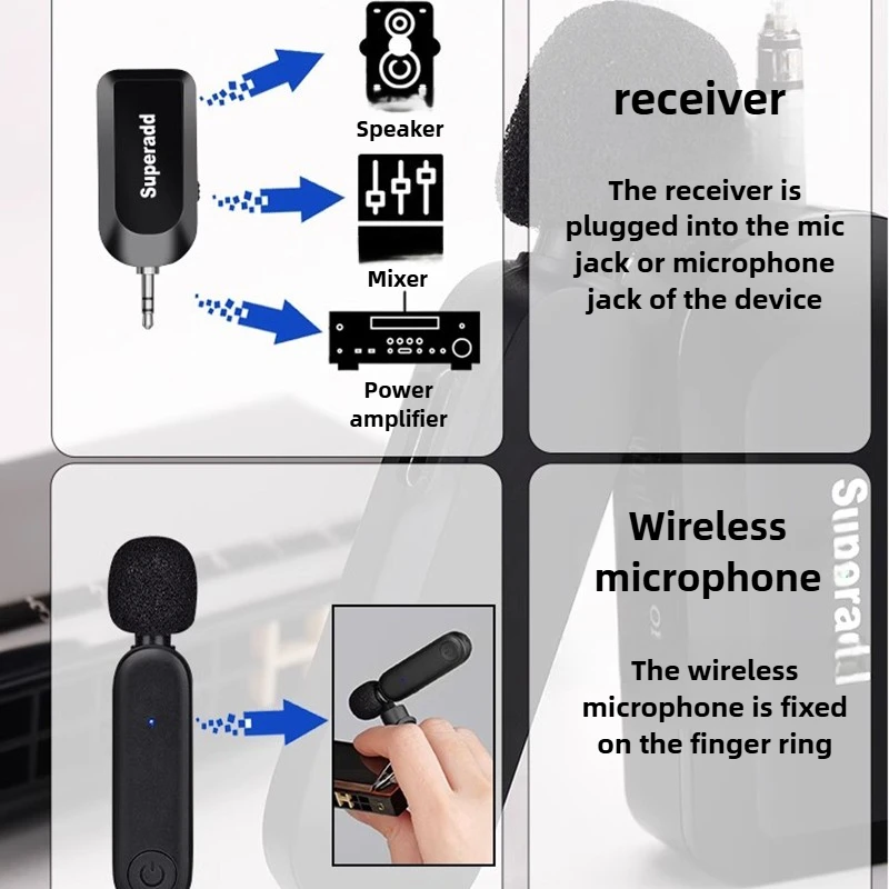2.4G هارمونيكا لاقط حلقي لاسلكي 360 ° تدوير هارمونيكا ميكروفون الحد من الضوضاء مرحلة الأداء لاقط أداة جزء #4