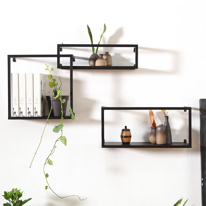 

Customized Nordic wrought iron wall shelf wall hanging simple creative bookshelf partition wall decoration flower stand living