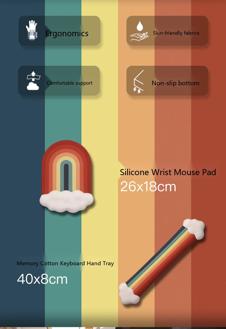 Cloud Rainbow Silikon-Handgelenkauflage Mauspad Ergonomische Schreibtischunterlage für Büro und Gaming 4 Farboptionen 2 Größen – Detail 2