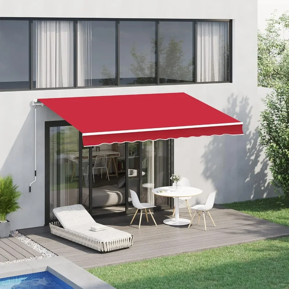 

12'x 10 'retractable sunshade with manual crank handle 280g/m ² UV resistant and waterproof fabric, wine red,