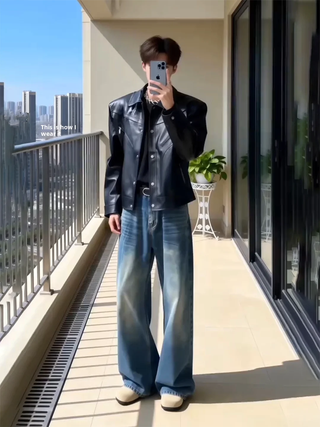 

Blue Lightning Pattern Straight Leg Men's Jeans American High Street Vibe Flared CleanFit Wide Leg Knife Pants Casual Jeans