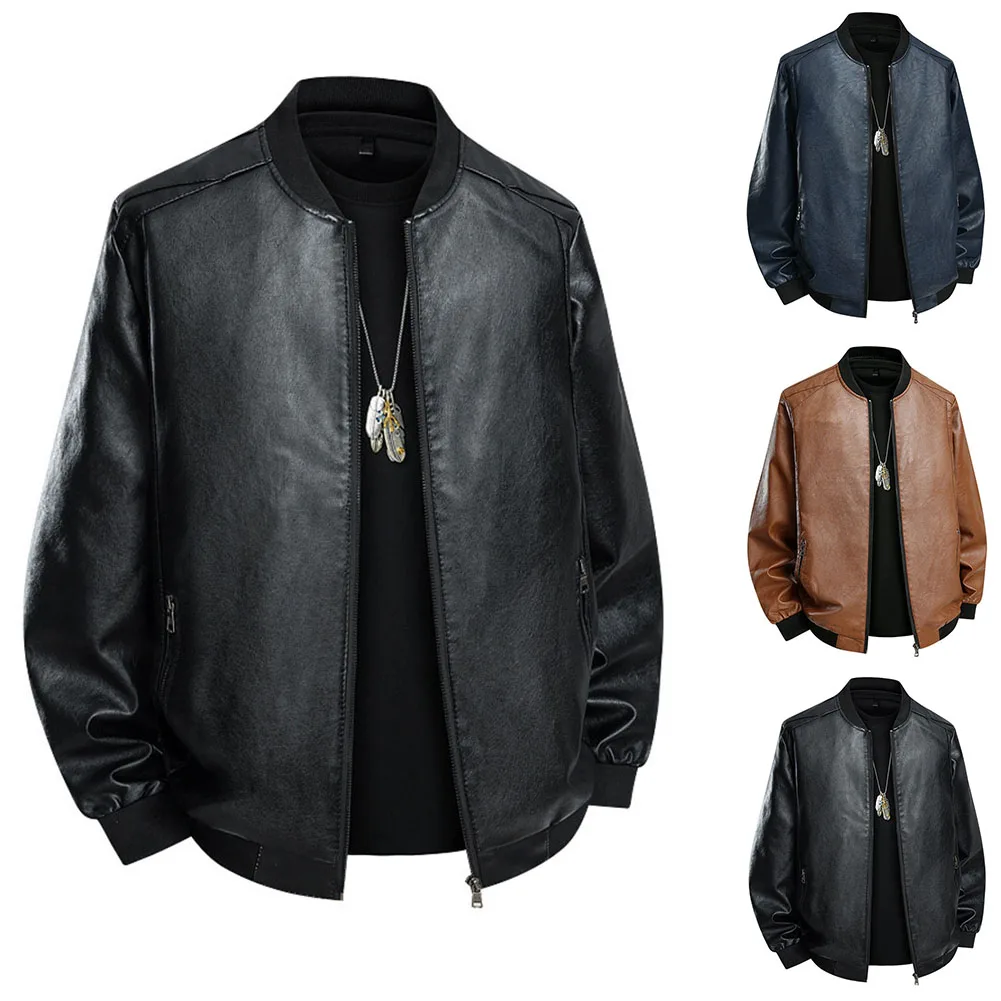 

2025 НОВАЯ мужская куртка больших размеров в стиле панк, кожаное повседневное пальто, мотоциклетная одежда