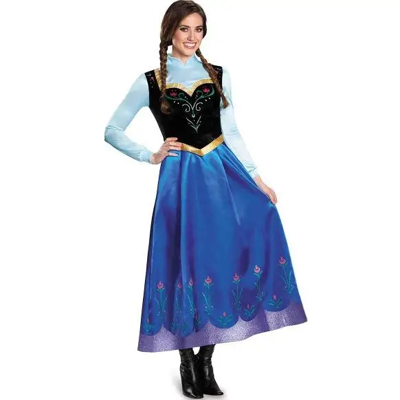 Fsia de Princesa Anna para Mulheres Adultas, Fsia de loween Rainha do Gelo, Vestido Azul, Fsia Étnica de Palco...
