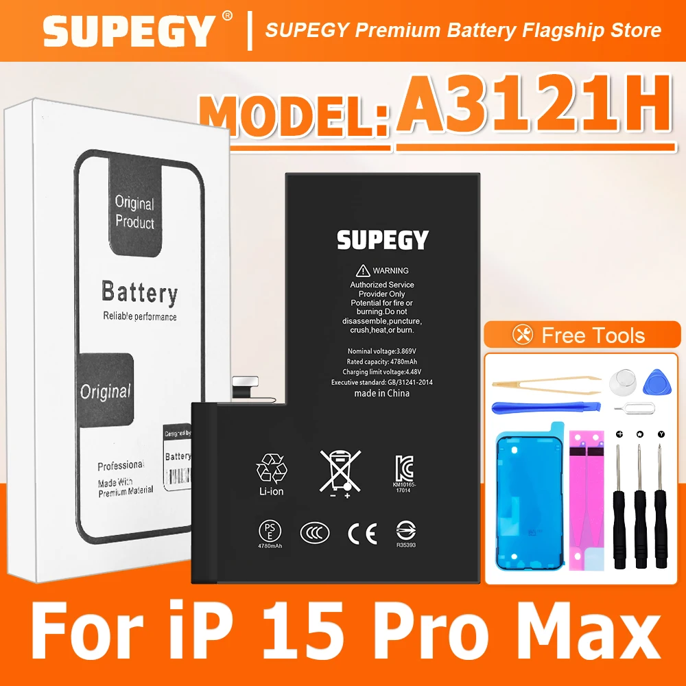 

SUPEGY 100% New Battery A3121/A2849 For iPhone 15 Pro max + Tools