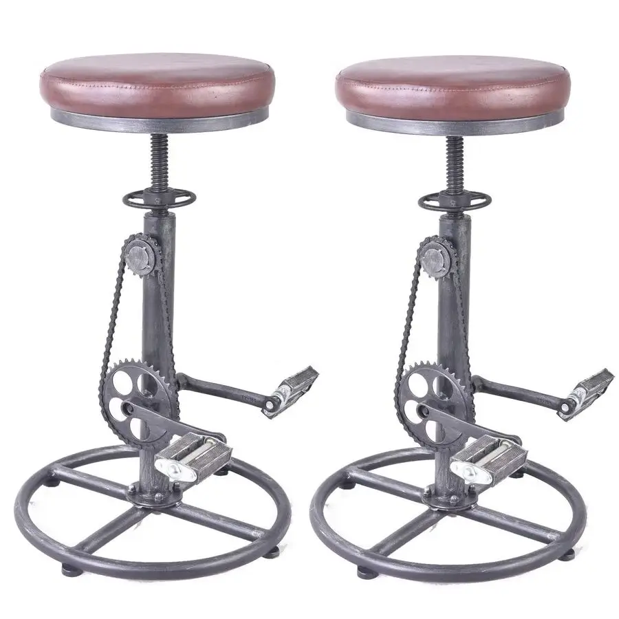 

Vintage DIY Bar Stool Bicycle Chain Iron Pedal Retro Industrial Height Adjustable Bicycle Wheel Design bar Chair Set of 2 Silver