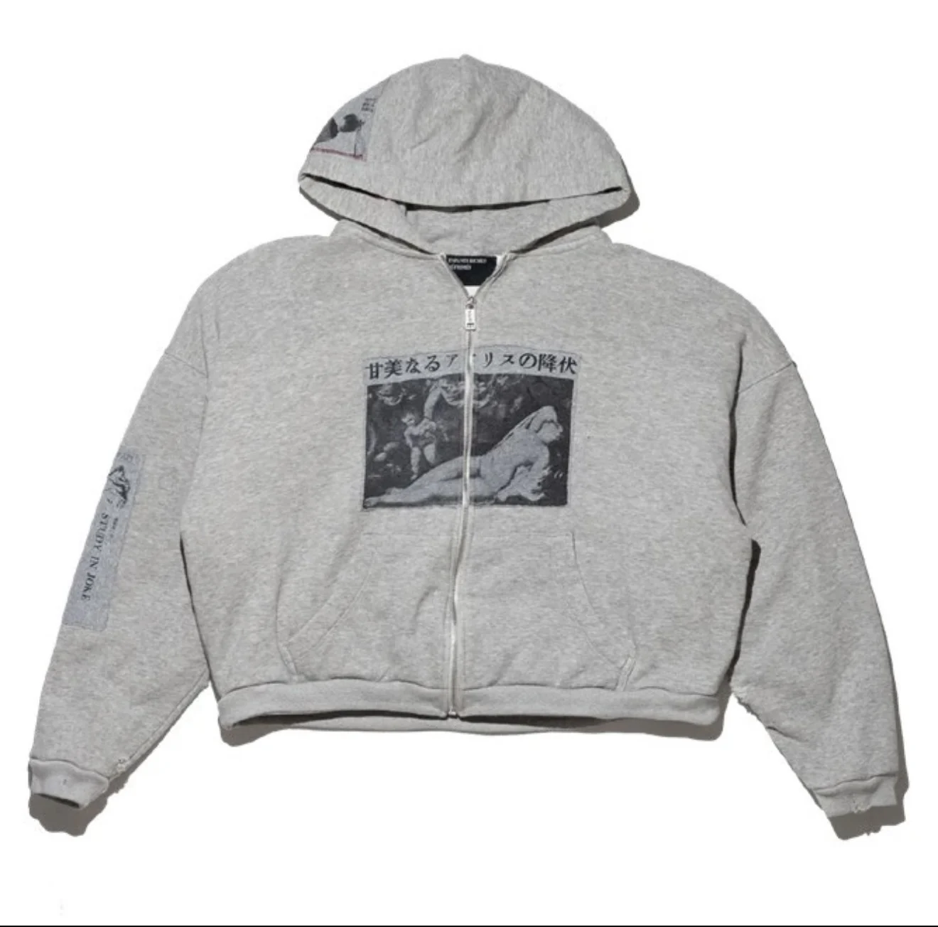 ERD25ss Moletom com Zíper Estilo Boxy Cinza com Patchwork Subtil, Moletom Casual de Algodão para Jovens, Jaqueta com Capuz de...