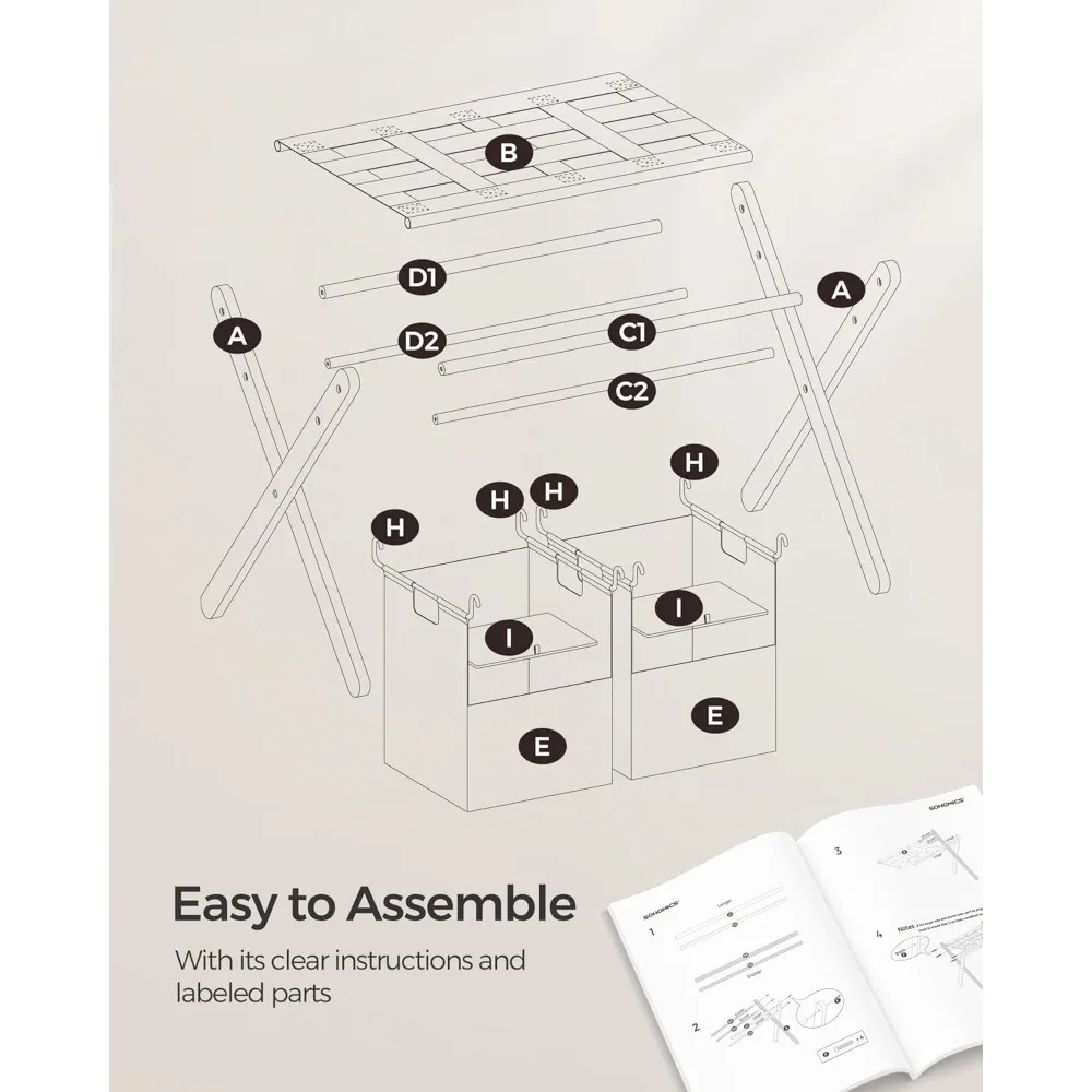 2 Pack Luggage Racks with 2 Removable Laundry Bag, Set of 2 Suitcase Stands for Guest Room, Foldable for Space-Saving Storage