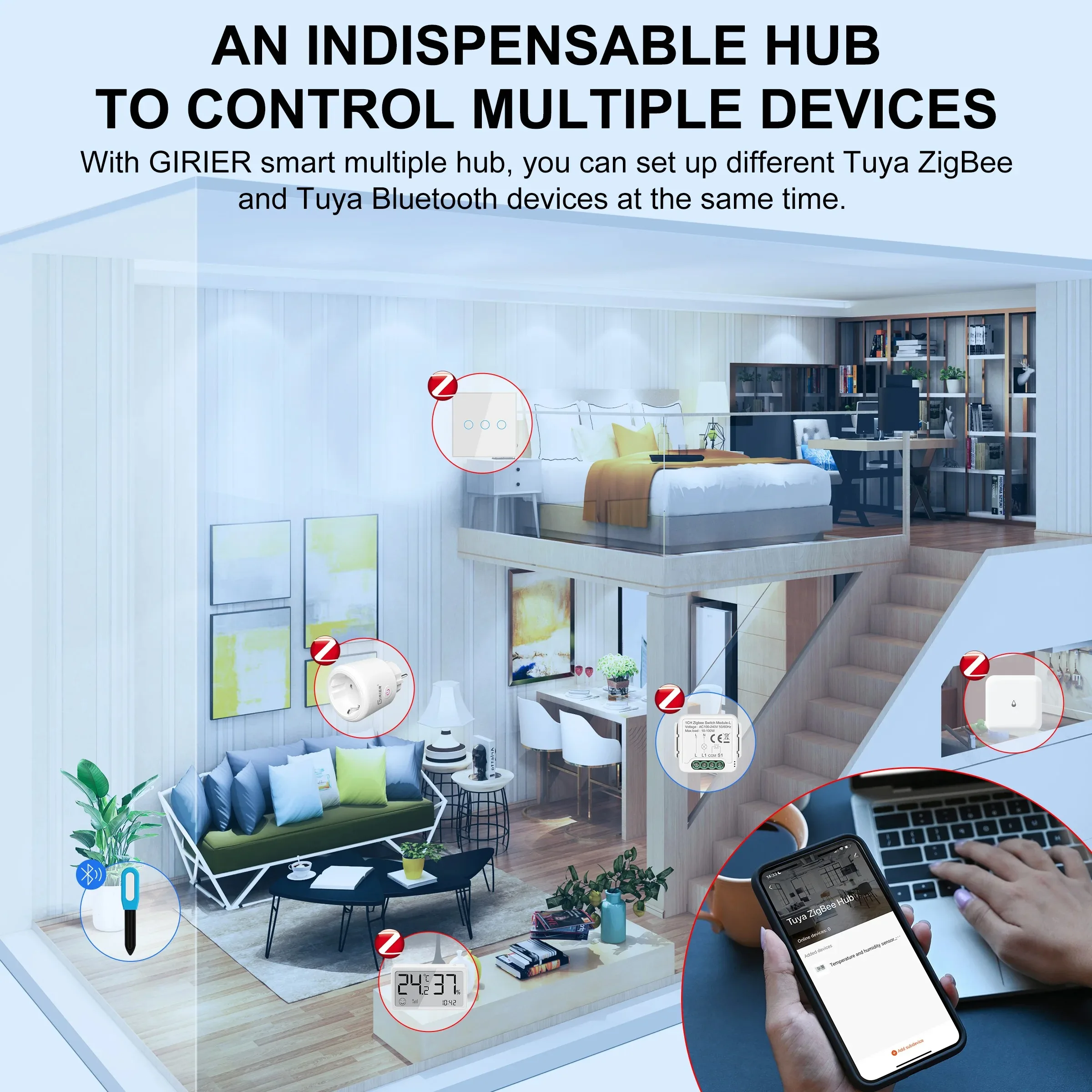 Tuya ZigBee 3.0 Smart Hub, Wireless/Wired Gateway Bridge for App Voice Remote Control, Works with Alexa Google Home Assistant