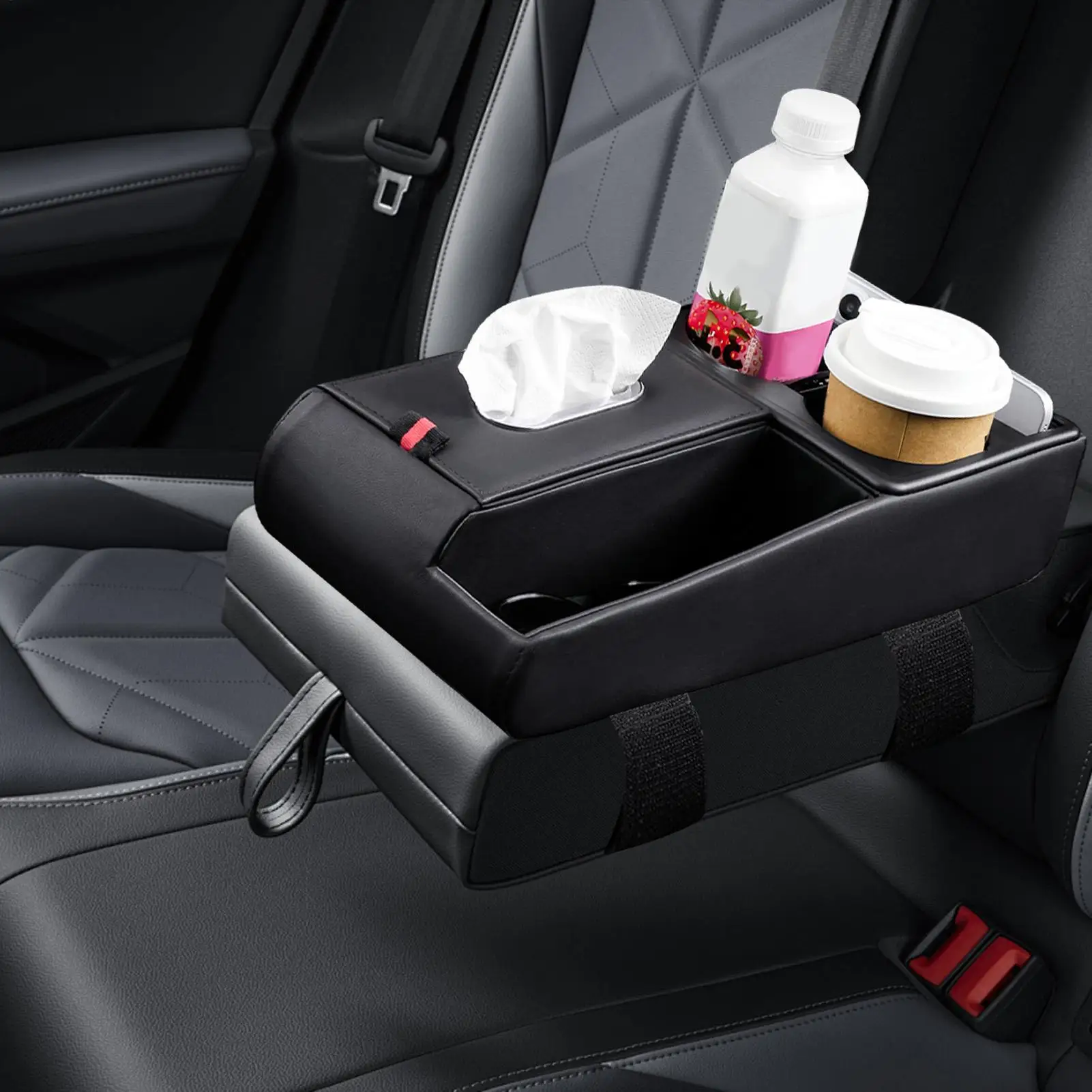 

Ящик для хранения автомобильного подлокотника из искусственной кожи, органайзер для салфеток на центральной консоли, держатель для стакана с водой, ящик для хранения телефона, центральная подставка для высоты