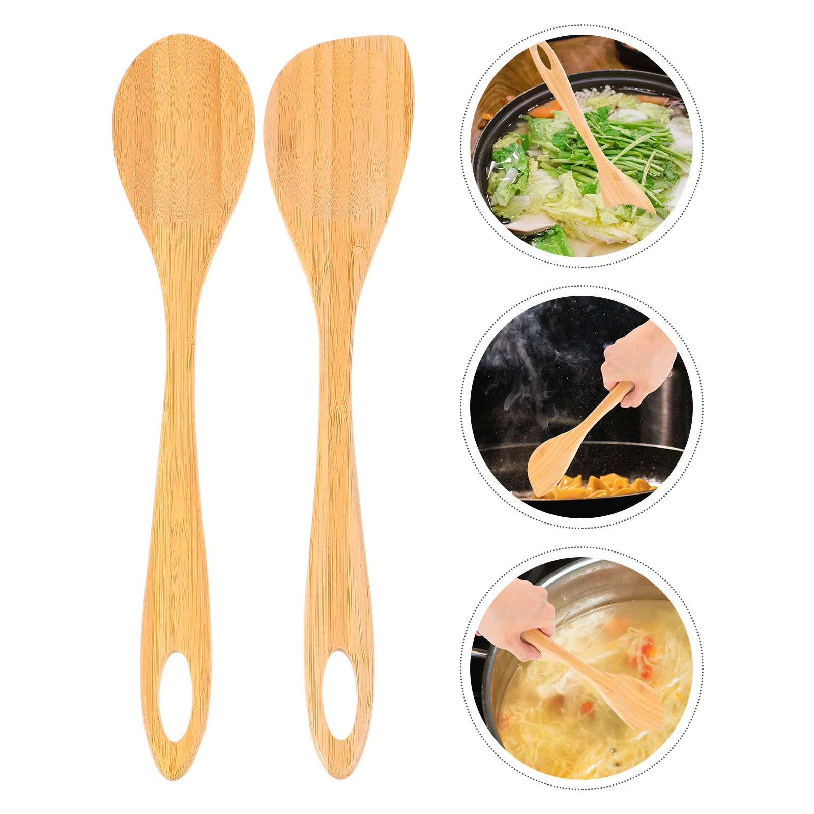 

2Pcs Bamboo Kitchen Utensils Set Long Handled Wooden Cooking Spoons Nonscratch Salad Serving Pasta Stirring Tools