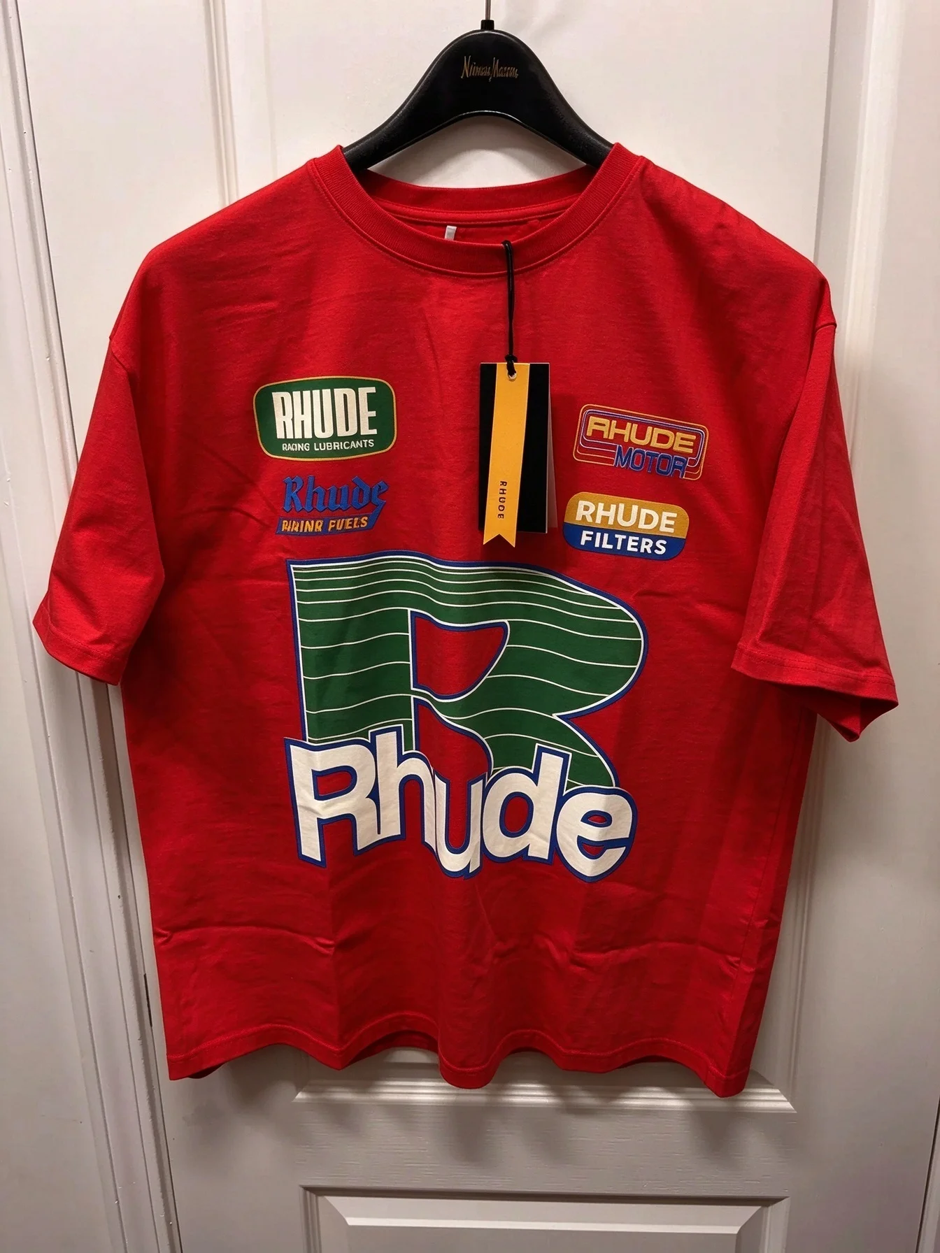 Rhude Racing Motor Oil Luxury Streetwear Graphic Tee T Shirt Men's Women's Unisex Cotton Retro Cool Oversized Short Sleeve Top