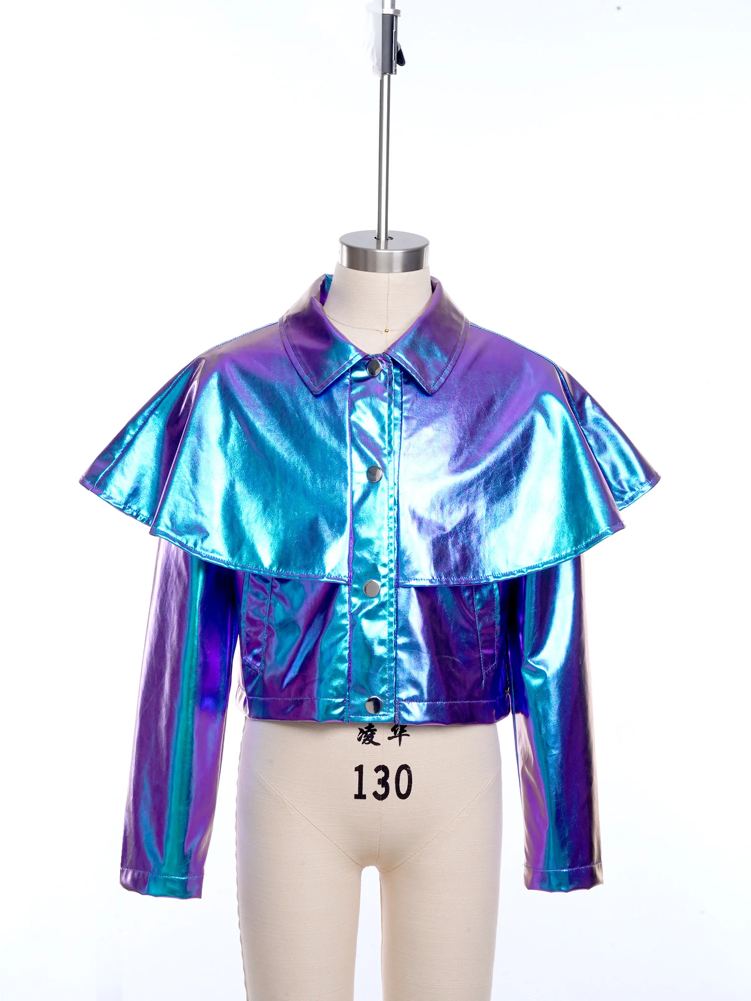 เสื้อแจ็คเก็ตฮิปฮอปแจ๊สสำหรับเด็กผู้หญิง แขนยาว ผ้าเมทัลลิกเงา สไตล์เบสบอล แจ็คเก็ตบอมเบอร์ เสื้อคลุมสำหรับงานปาร์ตี้เรฟและการแสดง