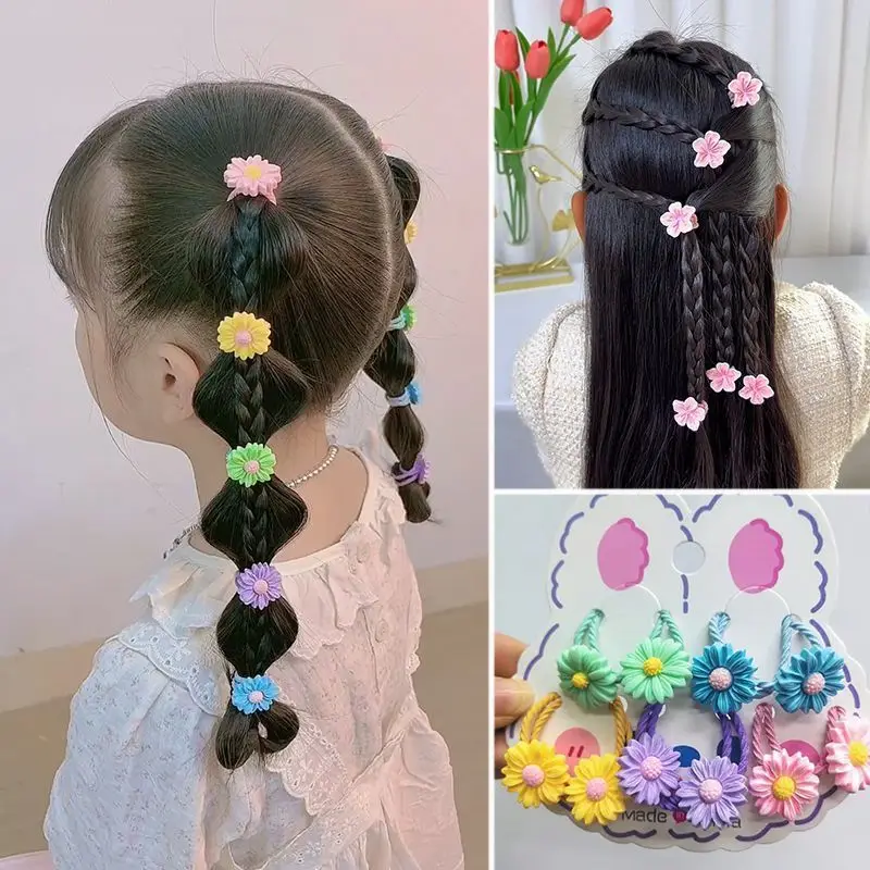 

5pcs Kids Hair Bands Girls Spring Summer Colorful Daisy Hair Ties Sweet Sakura High Elasticity Hair Accessories резинкидля волос