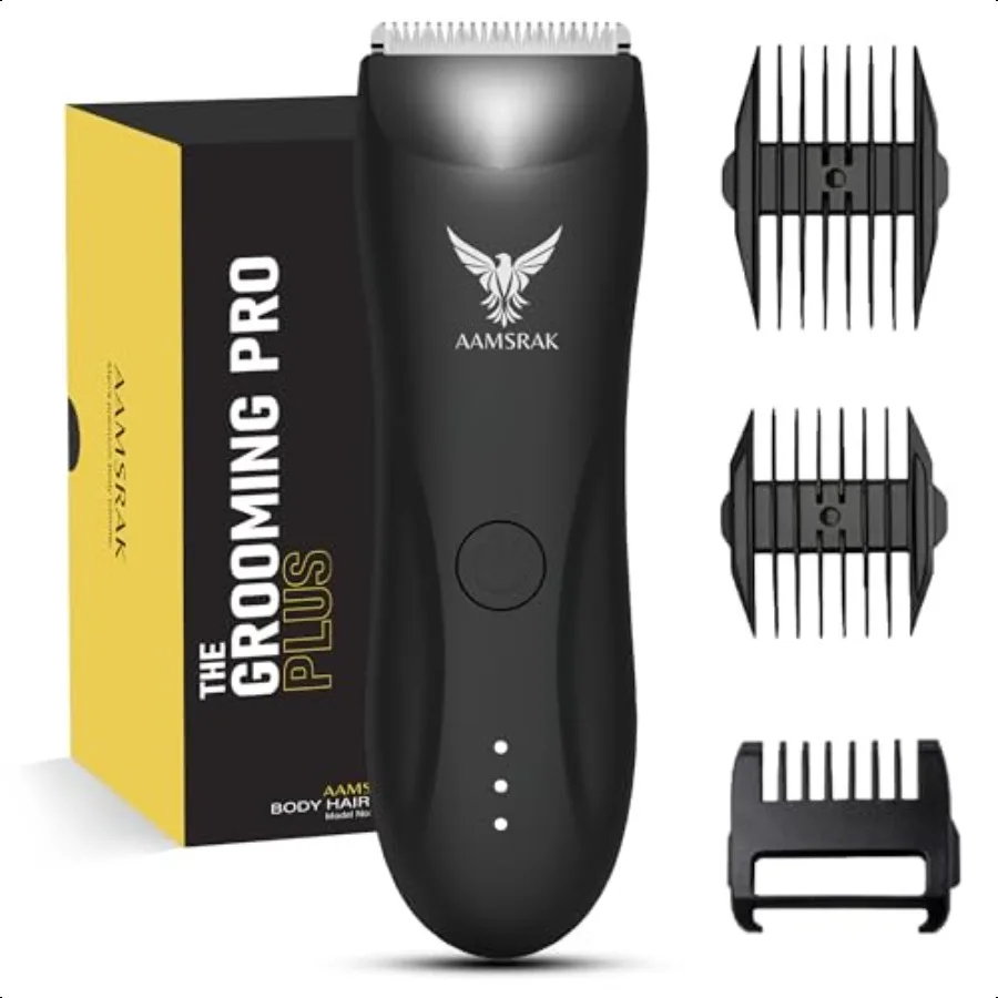 

AAMSRAK Groin Body Hair Trimmer for Men Led Light Waterproof Zero Gapped Trimmer Cordl Electric Shaver for Beard Face Nose Ear