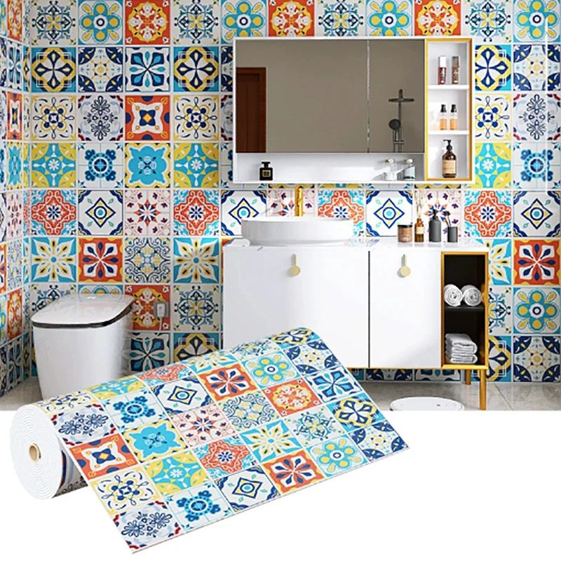 40cm European Style Waterproof and Oil Resistant Self-Adhesive PVC Kitchen Wall Sticker Bathroom Wallpaper Cabinet Wallpaper