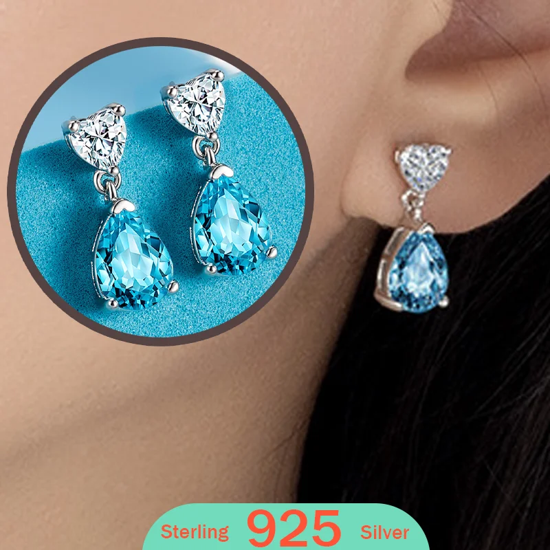 

Женские серьги-гвоздики с каплями воды, синий циркон, серьги из стерлингового серебра 925 пробы, сердце, драгоценный камень, женские ювелирные изделия, роскошный подарок 2026