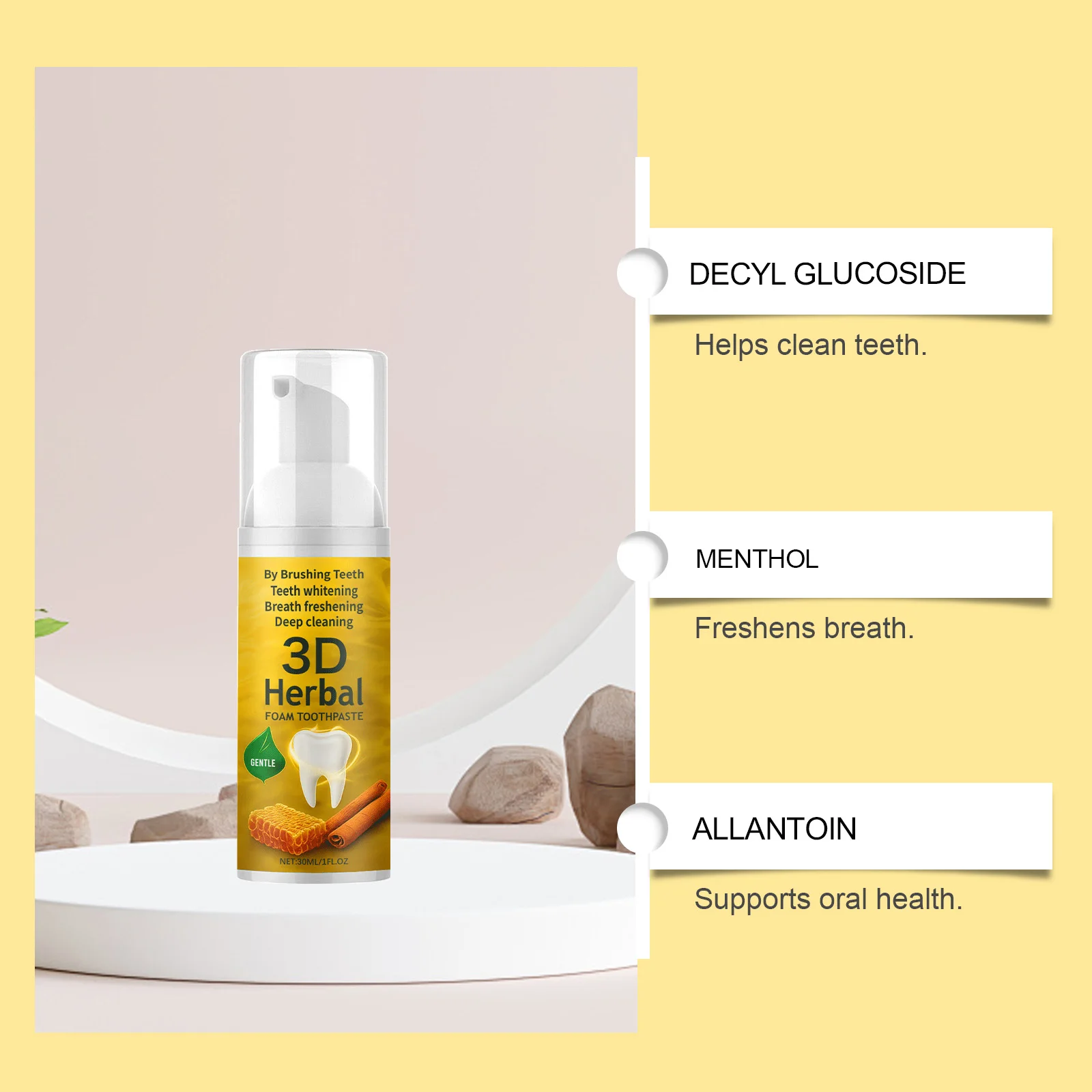 Herbal Toothpaste Organic Fluoride Free Teeth Whitening Mousse Deep Cleansing Stain Removal Freshens Breath Tooth Bleaching Foam