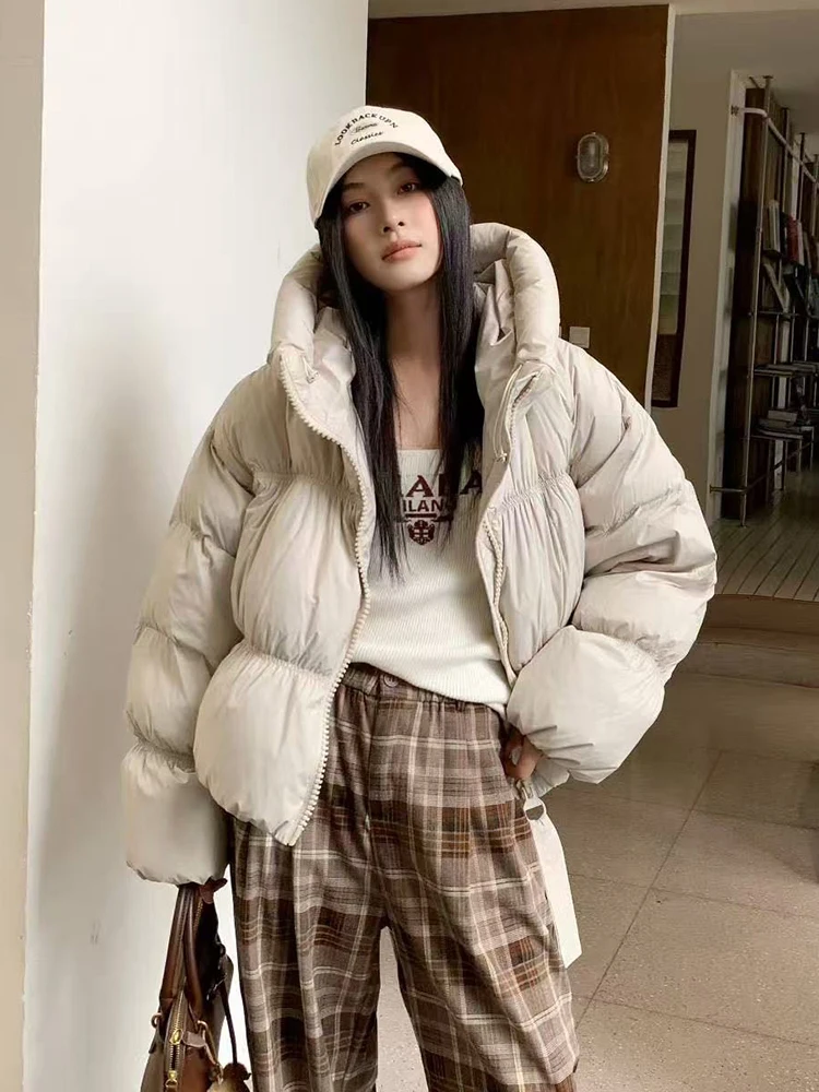 Winter Hooded Stand Collar Down Jacket Women White Duck Down Solid Parker Quilted Outwear Female Warm Thick Cotton Bread Jackets