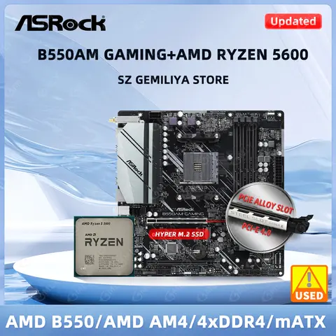 Asrock B550M Placa-mãe B550AM GAMING Placa-mãe + Ryzen 5600 cpu AM4 DDR4 64GB Micro ATX M.2 PCI Express 4.0 Micro ATX