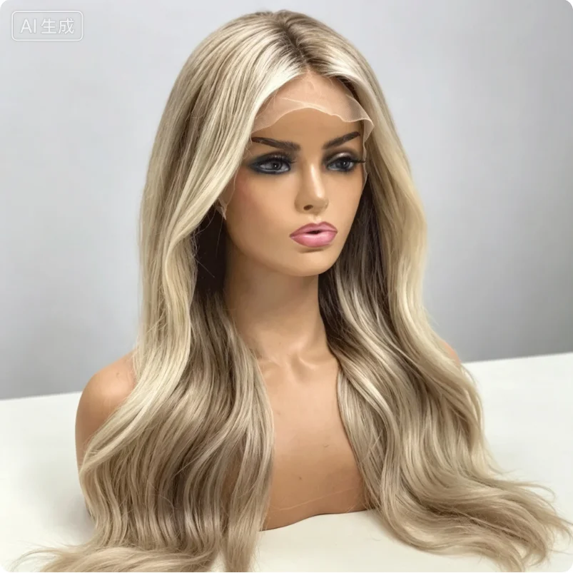 Glueless 180%Density Highlight Blonde Body Wave Preplucked Long 24Inch Soft Natural Deep Lace Front Wig For Women Babyhair Daily