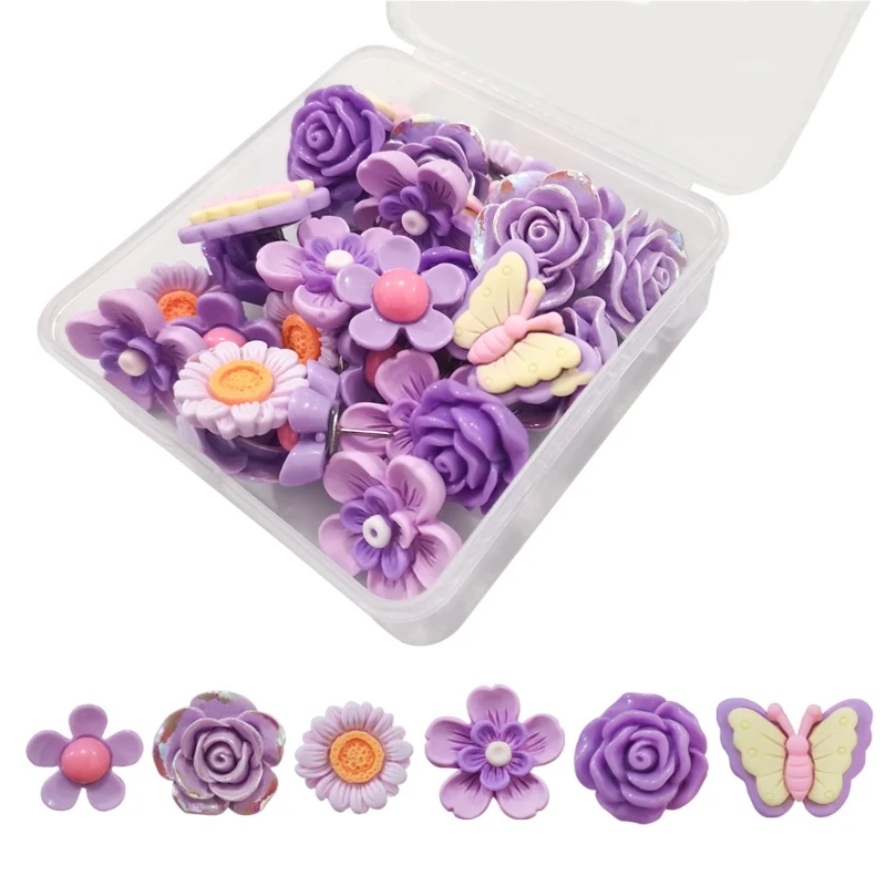30pcs Flower Push Pins Multiple Use Decorative Thumb Tacks Flower Pushpin for Organizing & Styling Your Work Space