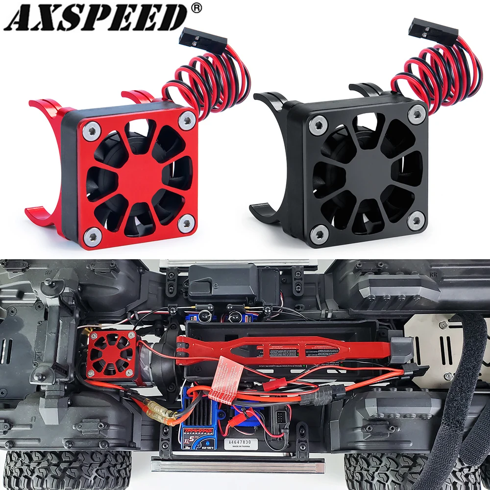 AXSPEED RC Car Motor Radiator Cover Cooling Fan Motor Heatsink Temperature Control for 1/10 RC Crawler TRX4 Upgrade Parts
