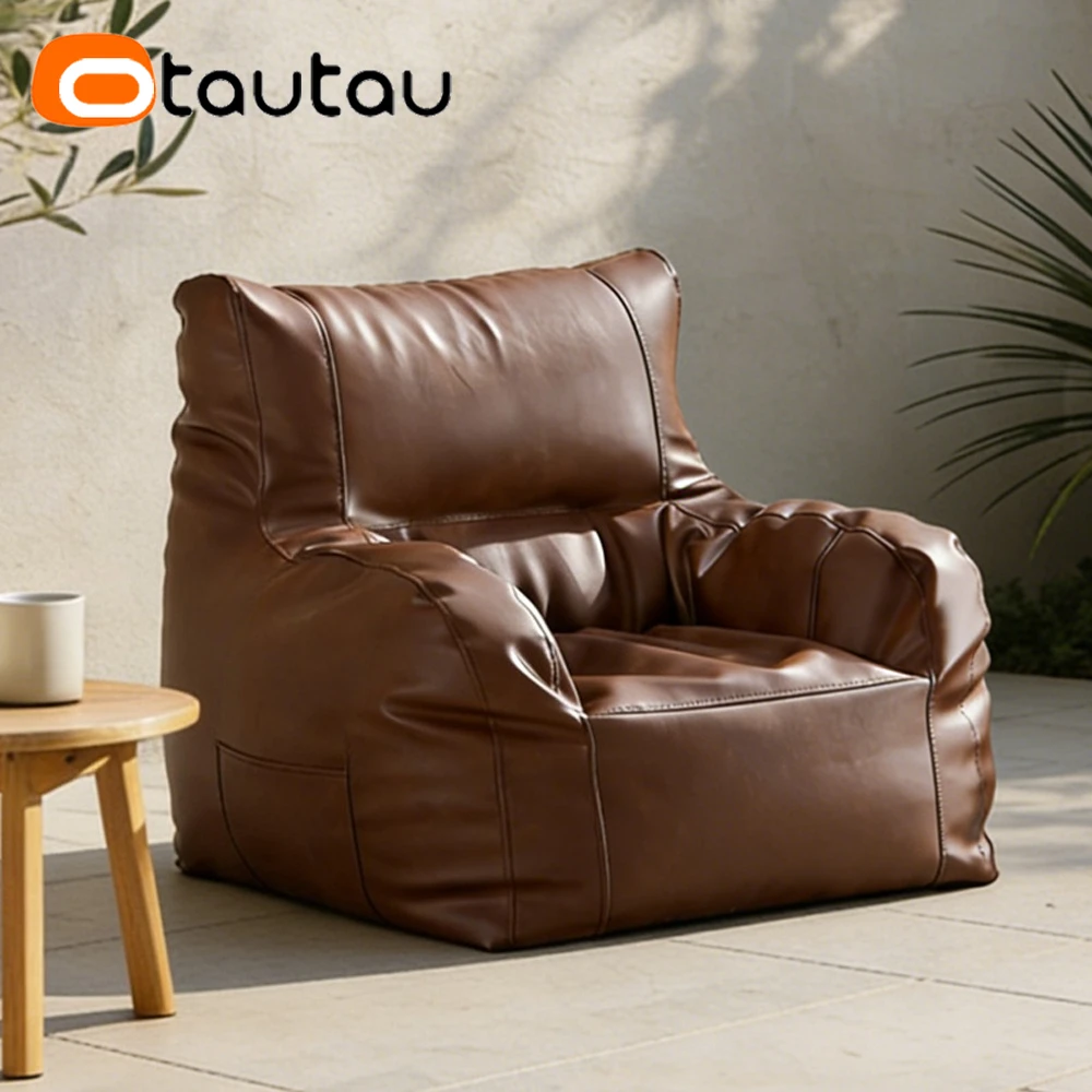 OTAUTAU Bean Bag Cover Faux Leather Corner Armchair Couch Pouf Beanbag Cover SF621【No Filler!Need Buy Filler Yourself!】