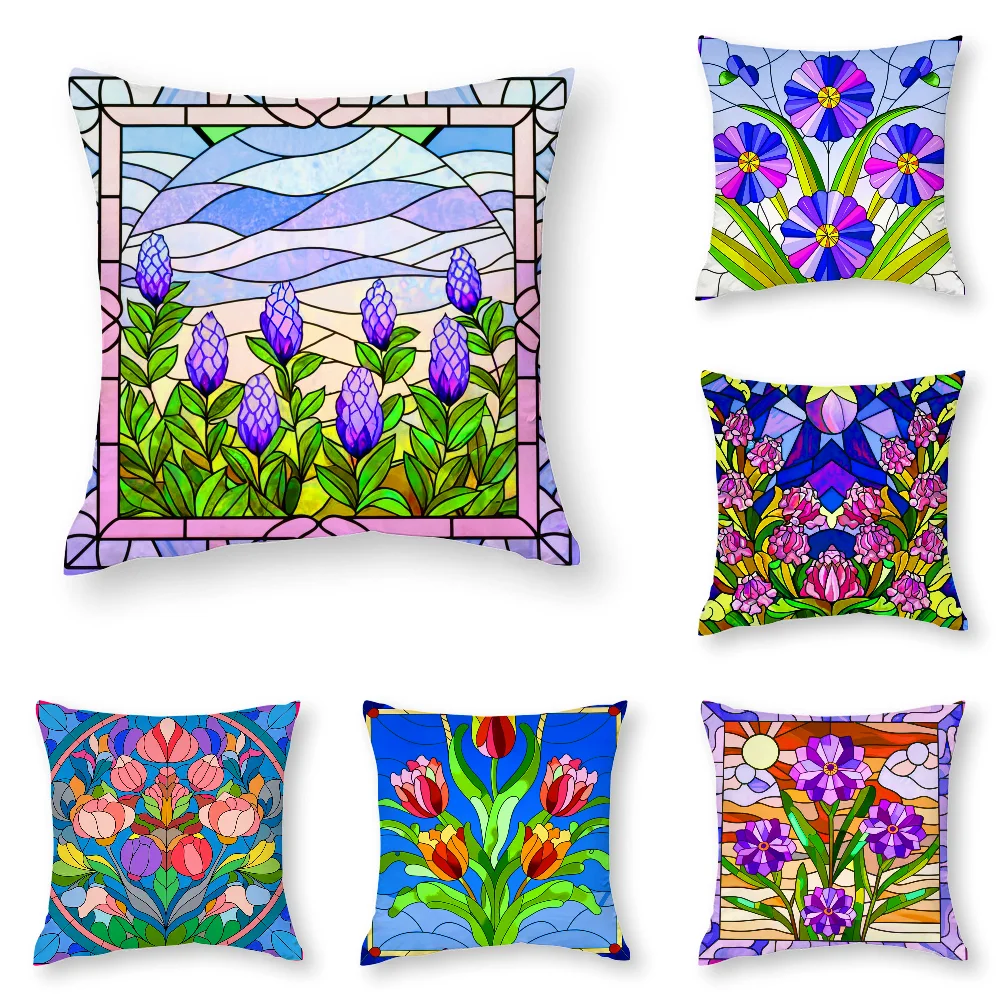 

Stained Glass Flowers Pillow Case 3D Print Polyester Fiber 45*45 cm Home Sofa Throw Pillow Cover Decoration Festival Gift