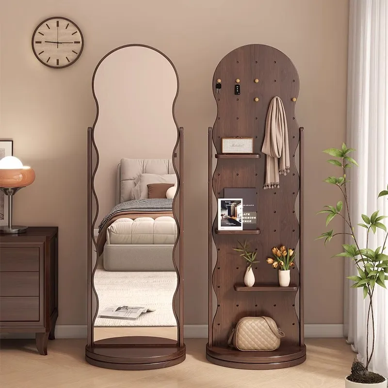 

Hole board dressing coat rack integrated whole body high sense rotating floor mirror girls home fitting mirror
