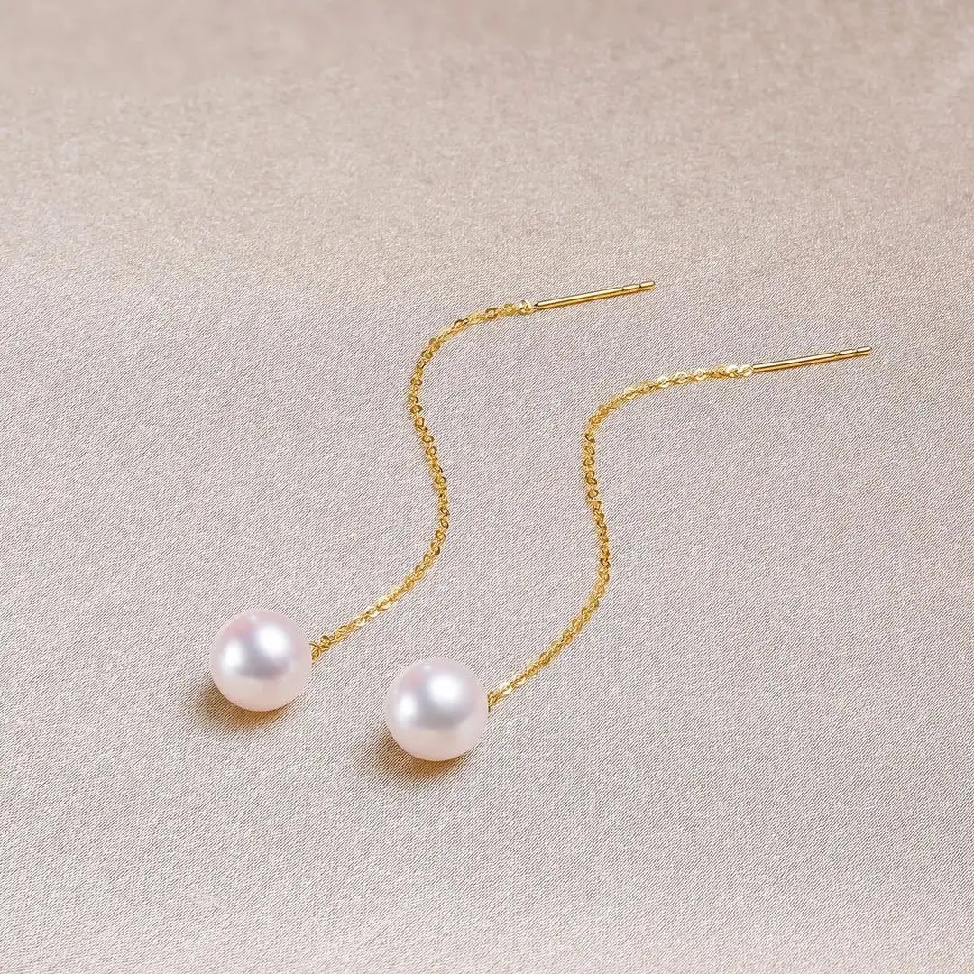 Labb Real 18K Gold Freshwater Pearl Ear Line AU750 Gold Earrings Women's Boutique Jewelry Gift E166