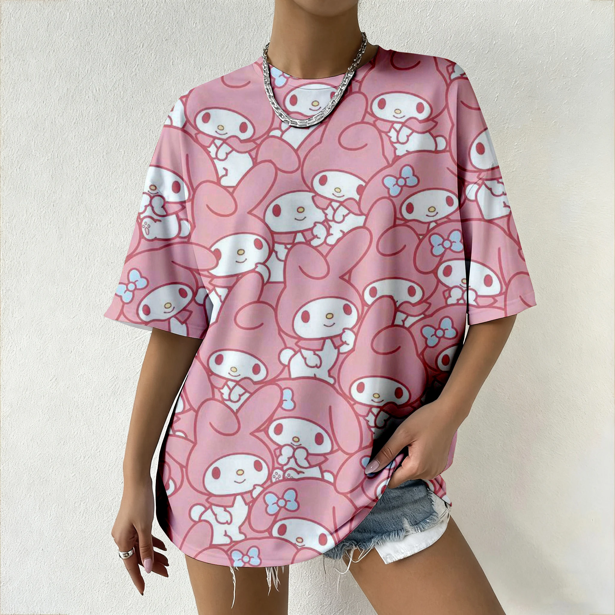 

Hot Selling Sanrio Fashion Women's 3D T-shirt With Oversized Short Sleeved Round Neck Loose Casual Fashion Summer T-shirt Top