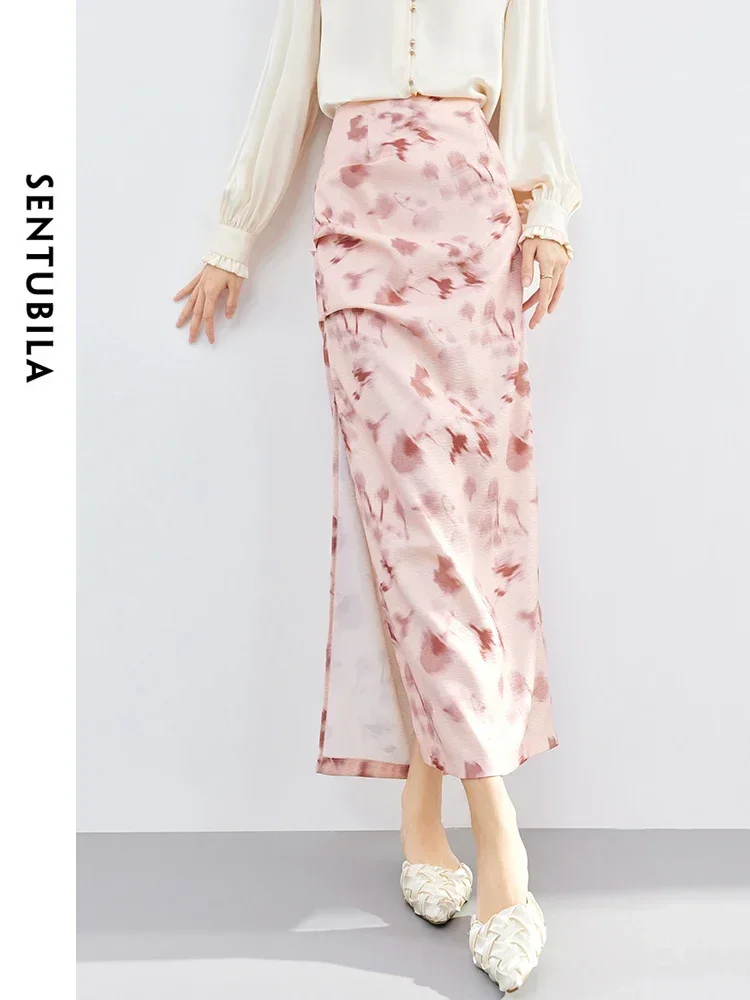 SENTUBILA  Long Skirts Women 2026 Summer Romantic Elegant Straight High Waist Skirt Print Split Skirt Woman Clothes141Q51727