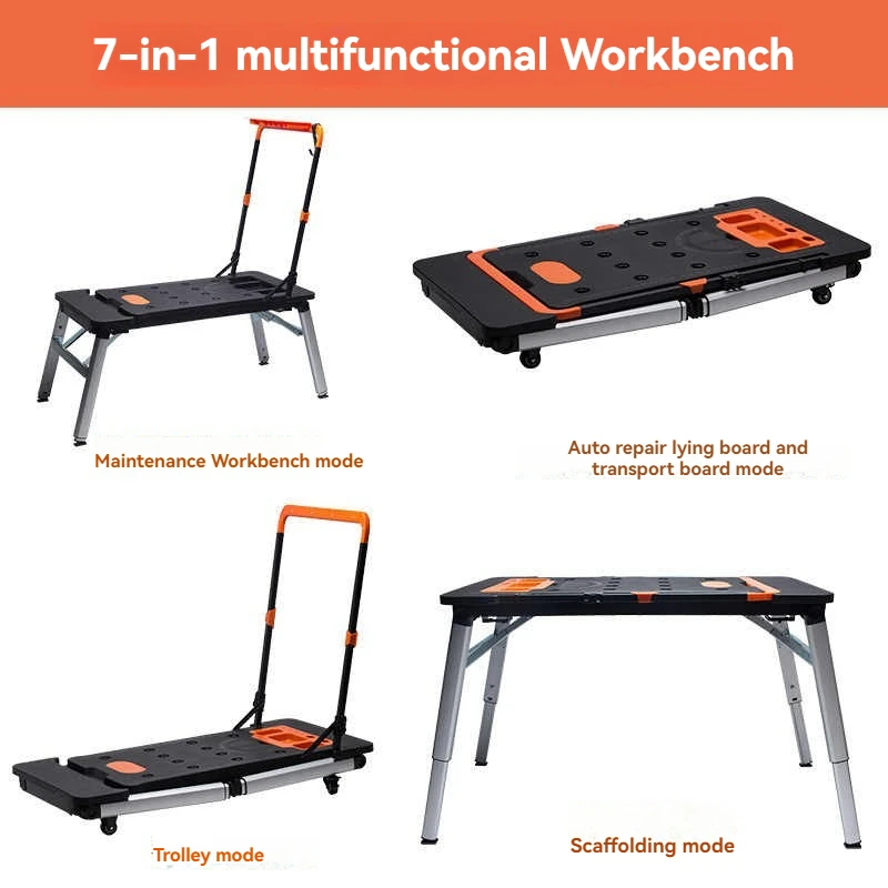 

7- In -1 Multifunctional Workbench DIY Woodworking Table Portable Trolley Folding Cart With Wheels Outing Handcart