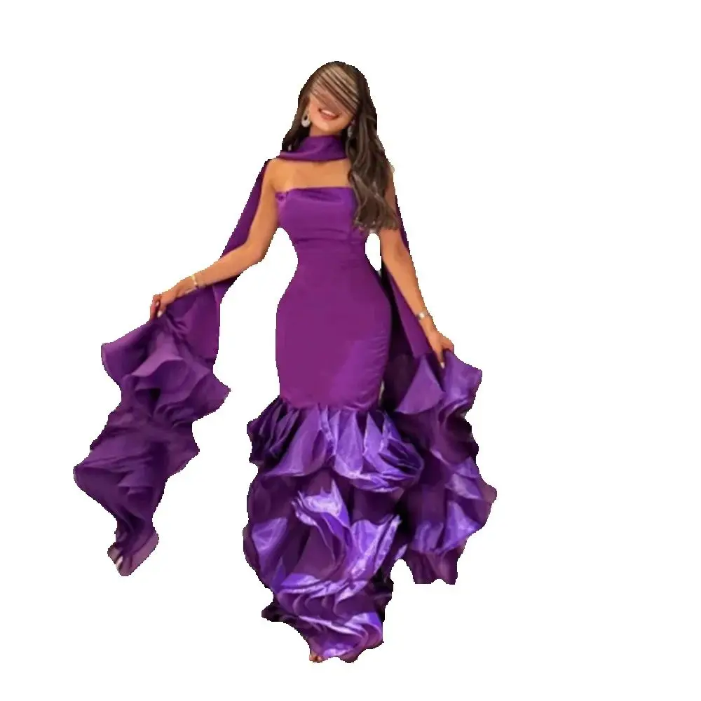 Exquisite Purple Women Prom Dresses Strapless Floor Length Sleeveless Trumpet Classy High Quality Formal Evening Party Gowns