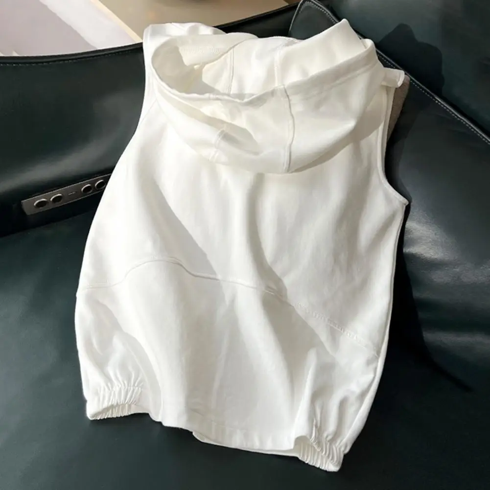 Sudadera con capucha sin mangas para mujer, chaleco con capucha y cremallera, cintura con cordón, bolsillos laterales, ajuste Delgado, transpirable, deporte para verano