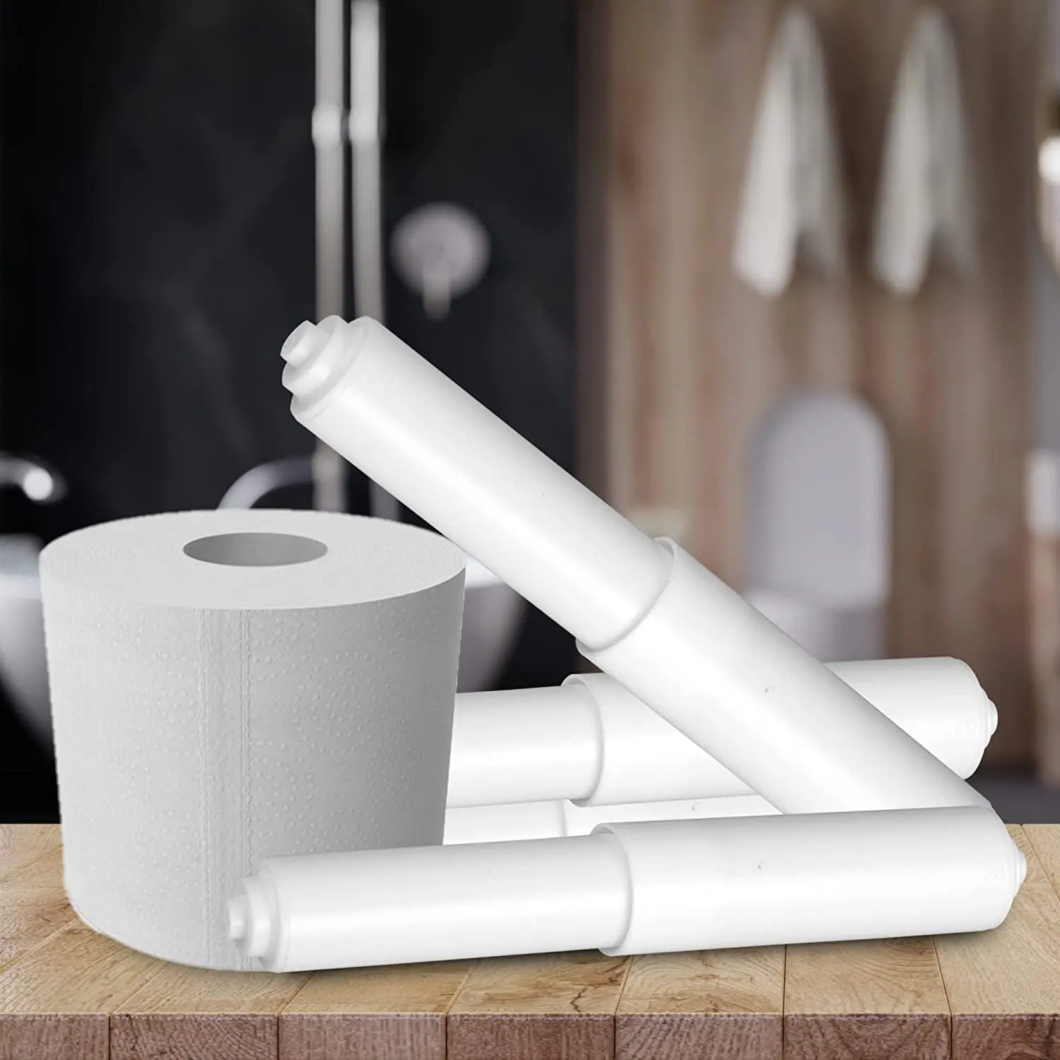 2pcs Adjustable Toilet Paper Holder with Spring - Durable Plastic Design for Easy Roll and Storage