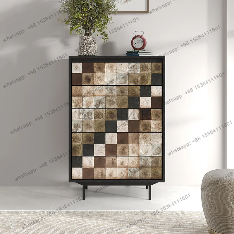 

Italian light luxury solid wood painted chest cabinet living room wall storage decoration storage drawer cabinet