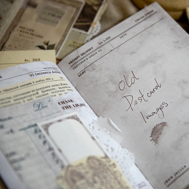 30Sheets Material Paper Book Vintage Note Book Memo Decorative written Pad Background Writing Scrapbooking Label 175*25MM