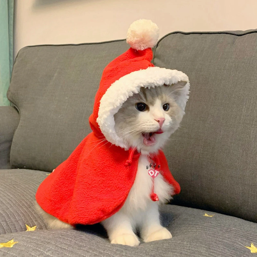 Cat Costume Santa Cosplay Funny Transformed Cat/Dog Pet Christmas Cape Red Holiday Clothing Pet Supplies Dogs Accessories