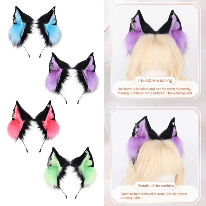 Fasce per orecchie di gatto di peluche a tema anime con sfumature moderne, colori regolabili per costumi, abbigliamento alla moda quotidiano di Halloween