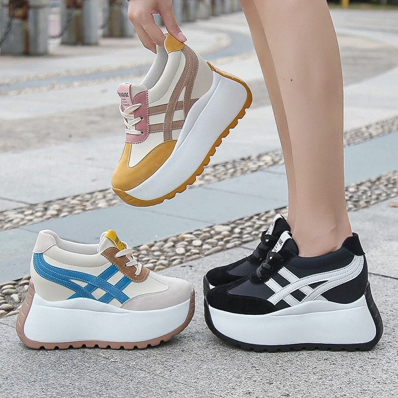 10CM Women Chunky Sneakers 2024 Autumn Breathable Mesh Casual Shoes Wedge Heels Platform Shoes Chaussures Femme Sports Dad Shoes