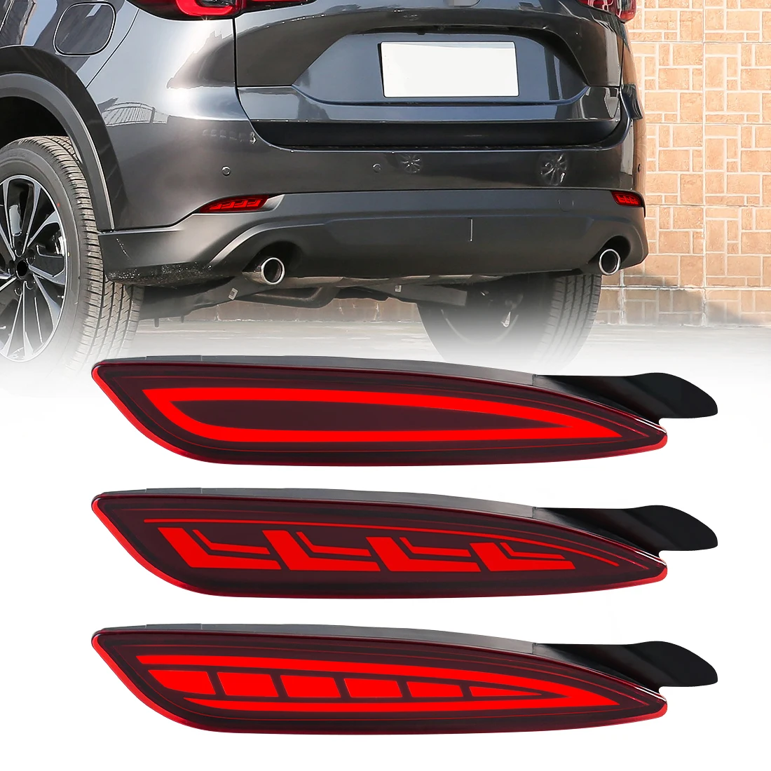 

GEFENSI для Mazda CX5 CX-5 2022 2023, светодиодные отражатели заднего бампера, автоматическое предупреждение о торможе, динамические указатели поворота, автомобильные аксессуары