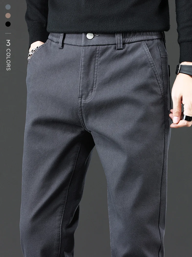 

Brand Clothing Autumn Winter High Quality Pants Men Elastic Waist Coffee Twill Thick Work Cargo Casual Trouser Male Plus Size 40