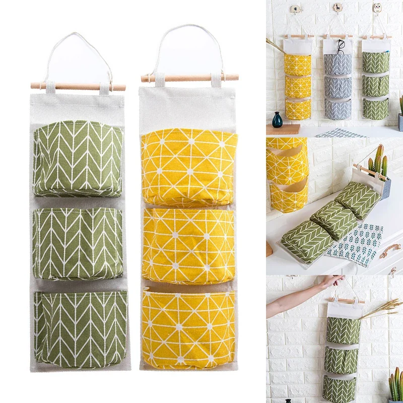 Tulips Hanging Storage Bag 3 Pocket Waterproof Hanging Organizer for Dorm Living Room Bathroom Home Fabric Wall Closet Organizer