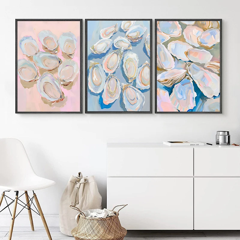 Soft Abstract Oil Painting of Summer Coastal Pink Oyster Shell Rose Poster Canvas Painting Wall Art Pictures Home Decor