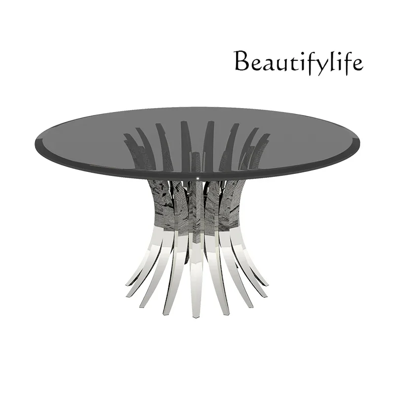 N40 Light luxury tempered glass dining table household modern simple round dining table high-end dining table glass countertop