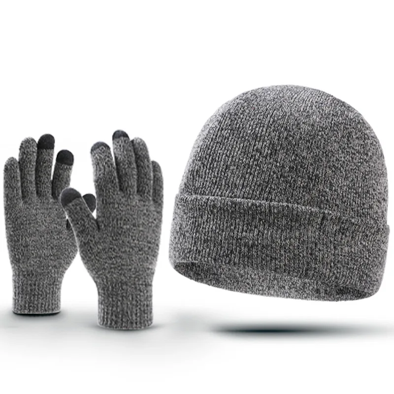 Nuovi cappelli invernali Guanti Set Guanti in maglia Berretto per uomo Berretti da equitazione all'aperto Ispessimento caldo più Cappello paraorecchie moda tinta unita