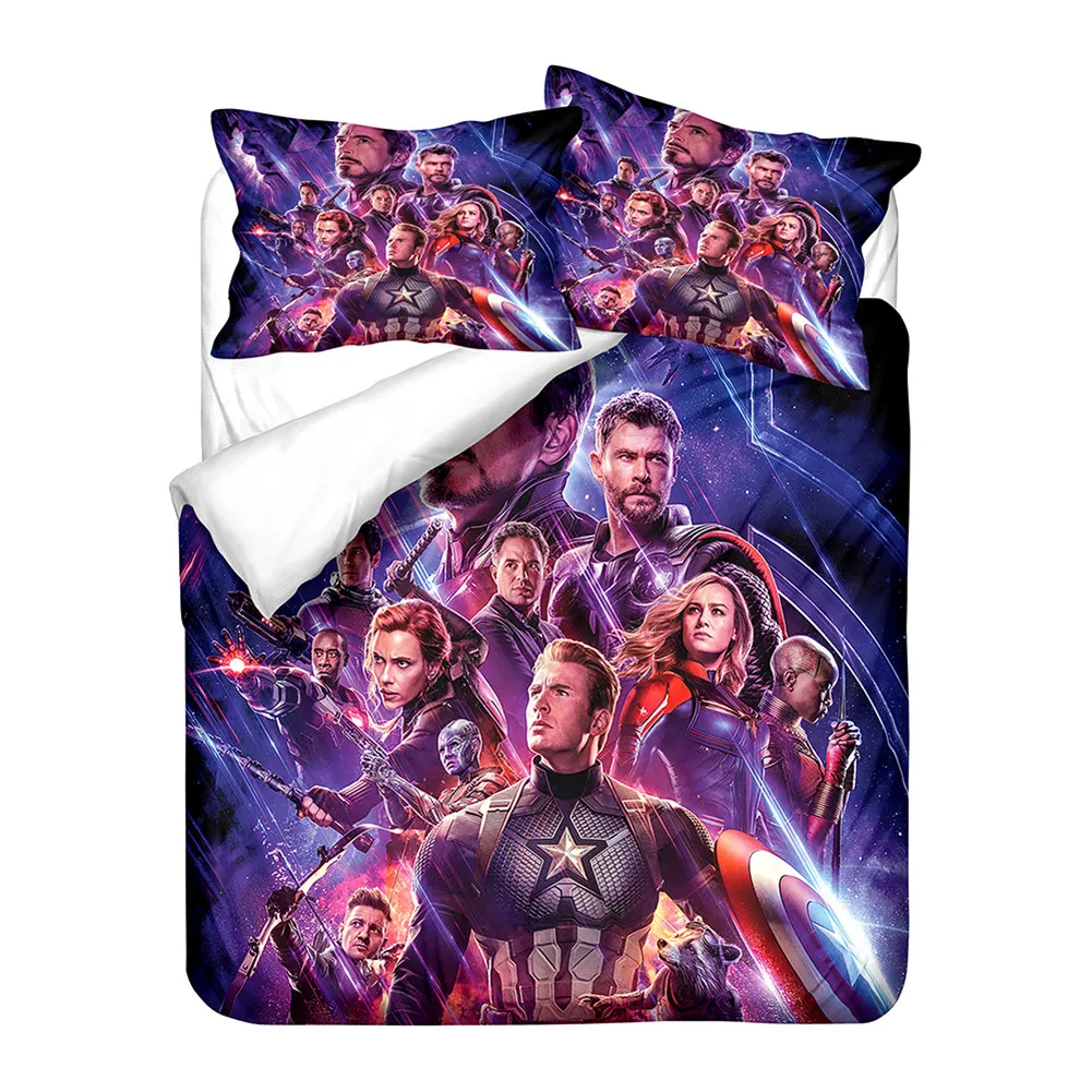 Cartoon 3d Marvel Bedding Set Hulk Iron Man Captain US Quilt Duvet Cover Pillowcase Bed Set For children and adults