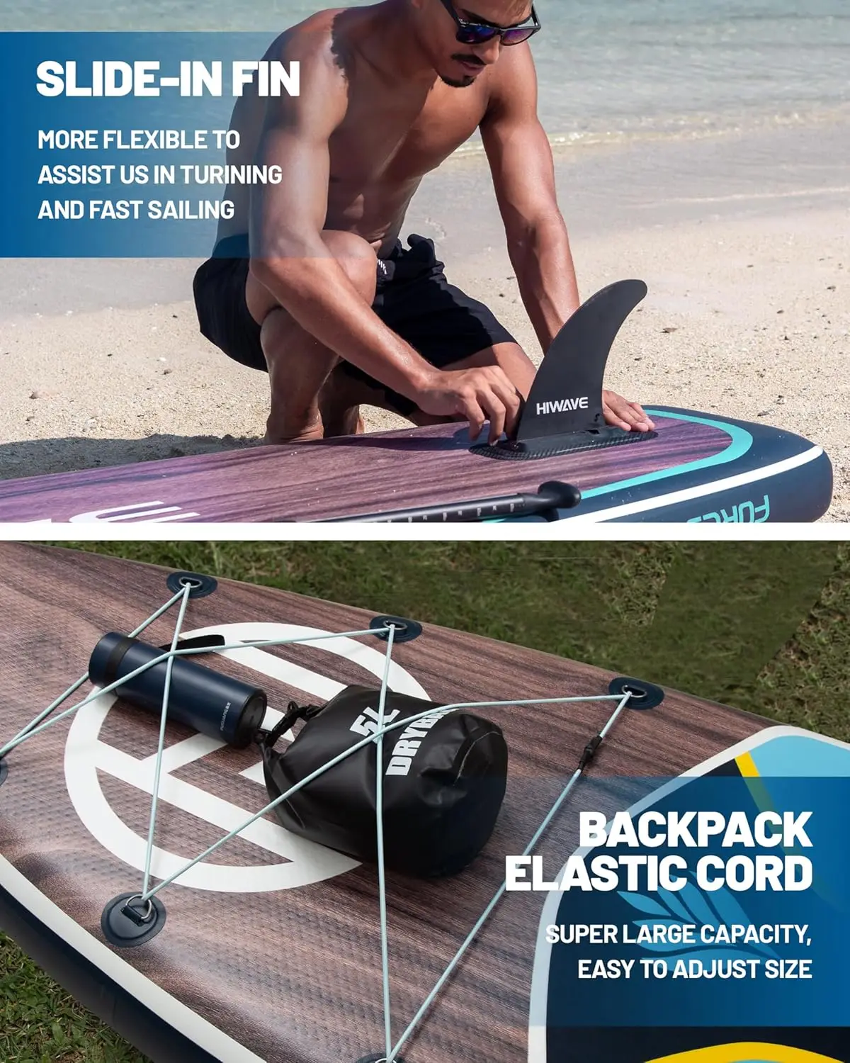 Inflável Stand-Up Paddle Board para Oceano e Lago, 3PCs Adjusta, 350lbs Capicity, Pet Friendly, 11 '* 34 "* 6"